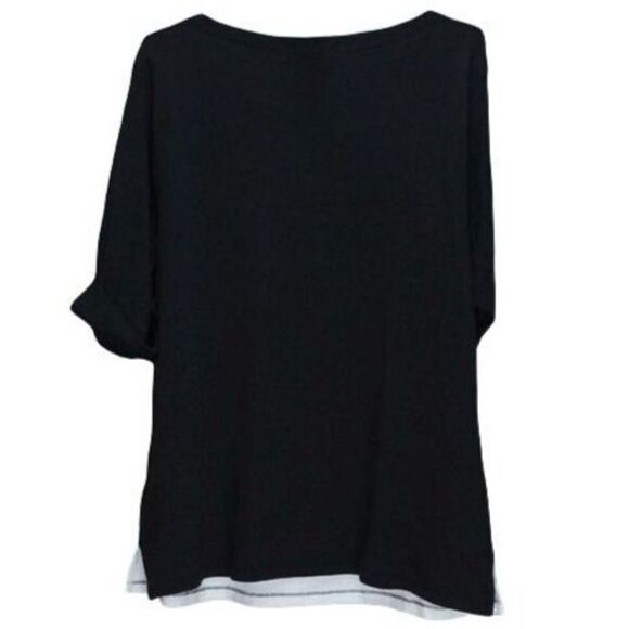 Karen Scott Plus Size Floral-Print Striped Top Deep Black 2X - Picture 2 of 2